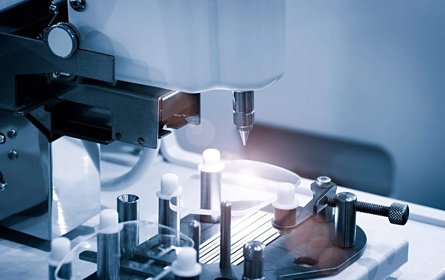 Lens manufacturing in modern laboratory.